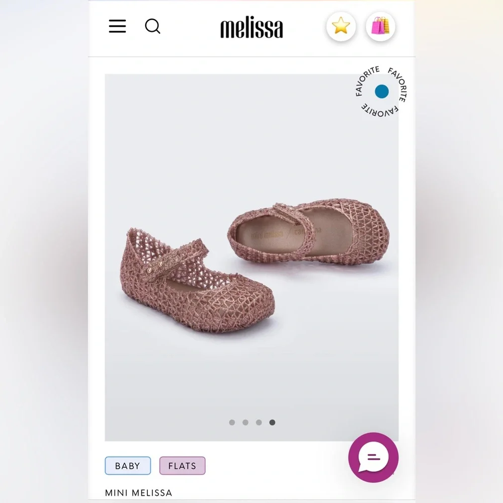 NWT MINI MELISSA Campana Kids Flats In Rose Gold Glitter Size 6T
